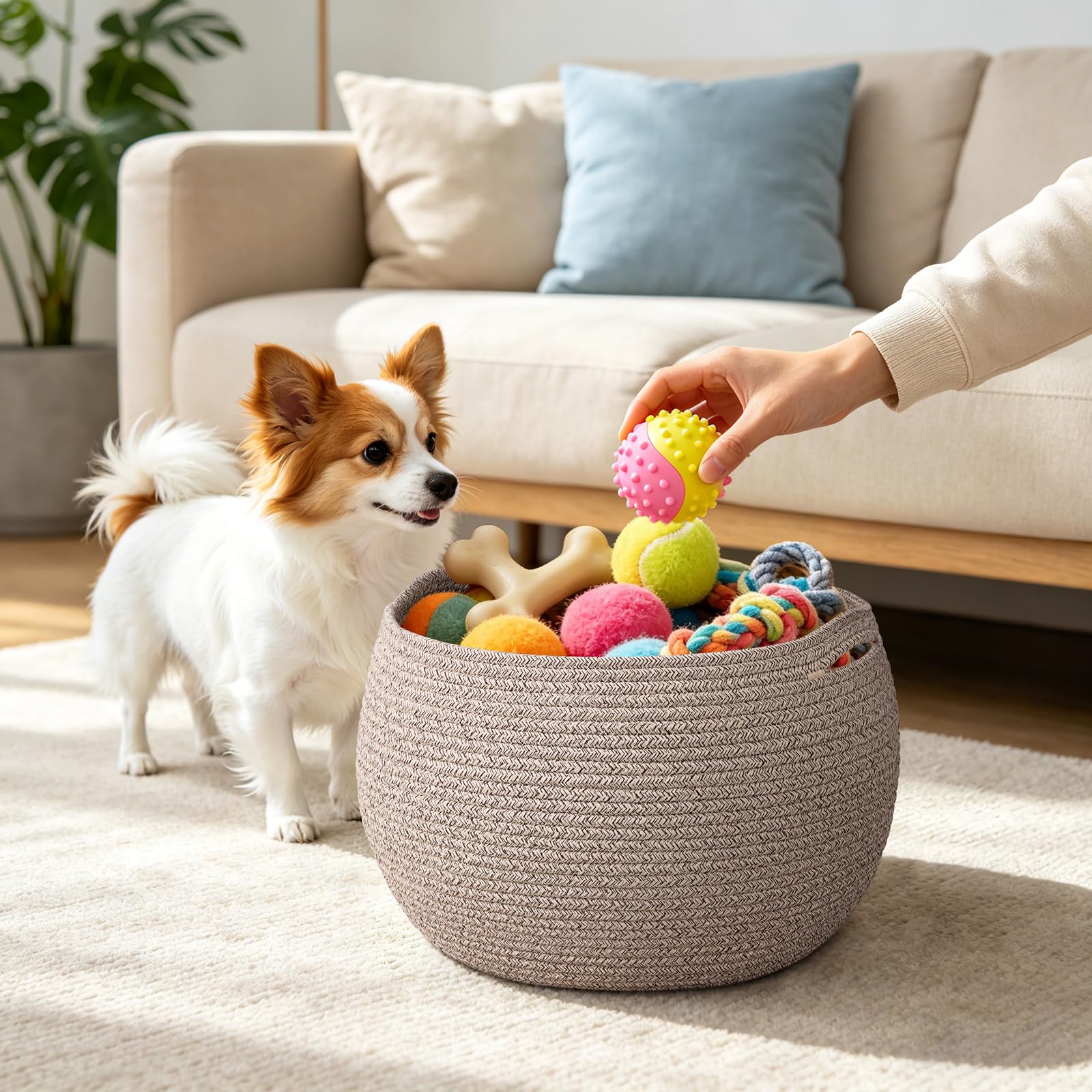 Goodpick Small Rope Storage Basket, Black Round Baskets for Socks, Dog Toys, Towels, Cute Baby Basket for Living Room, Bedroom, Nursery, Towel Baskets for Bathroom, 10 x 8.3 inches