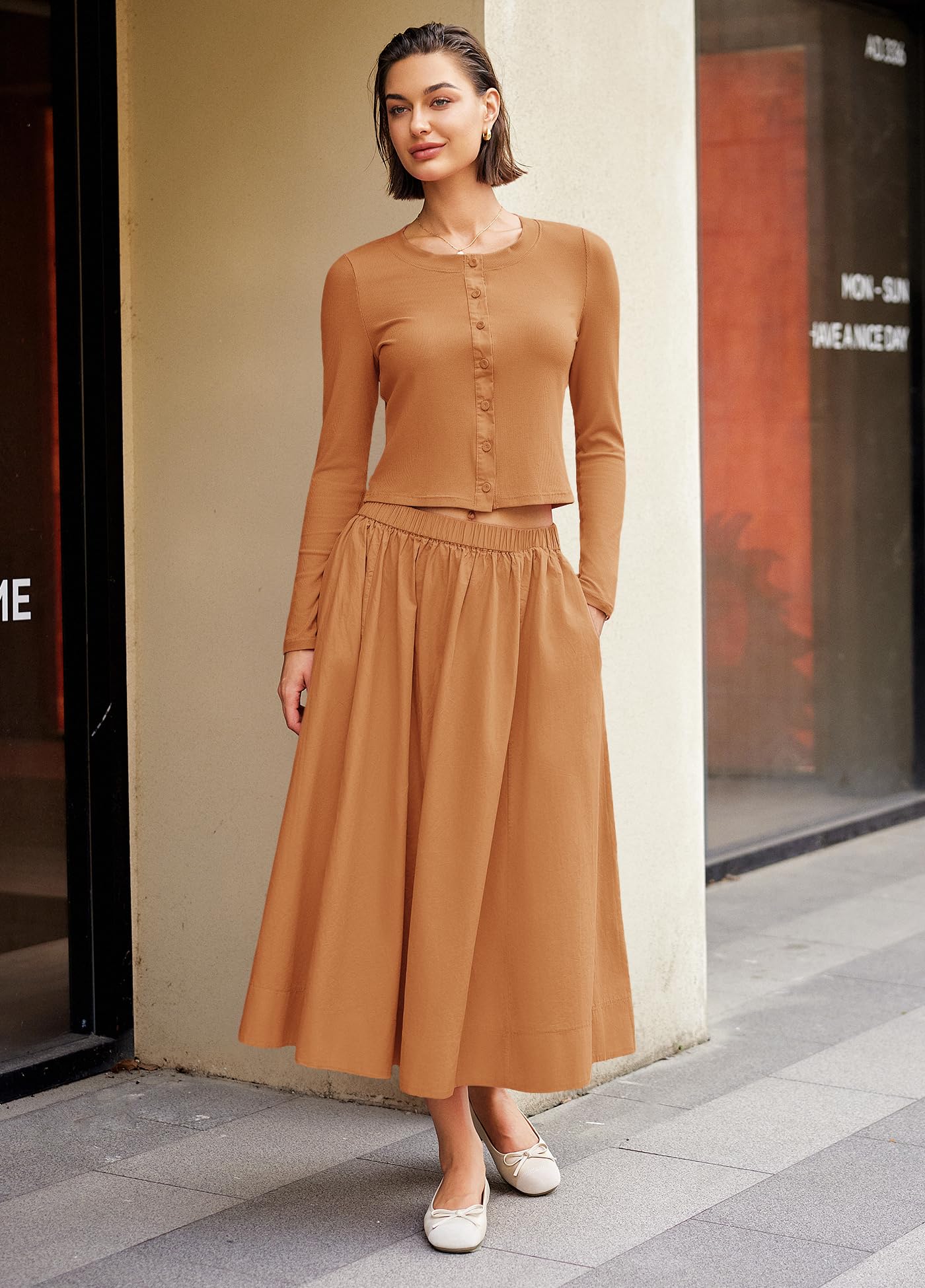 Panadila Womens 2 Piece Lounge Sets Matching Vacation Outfits Ribbed Button Down Cardigan and Elastic Waist Skirt Sets