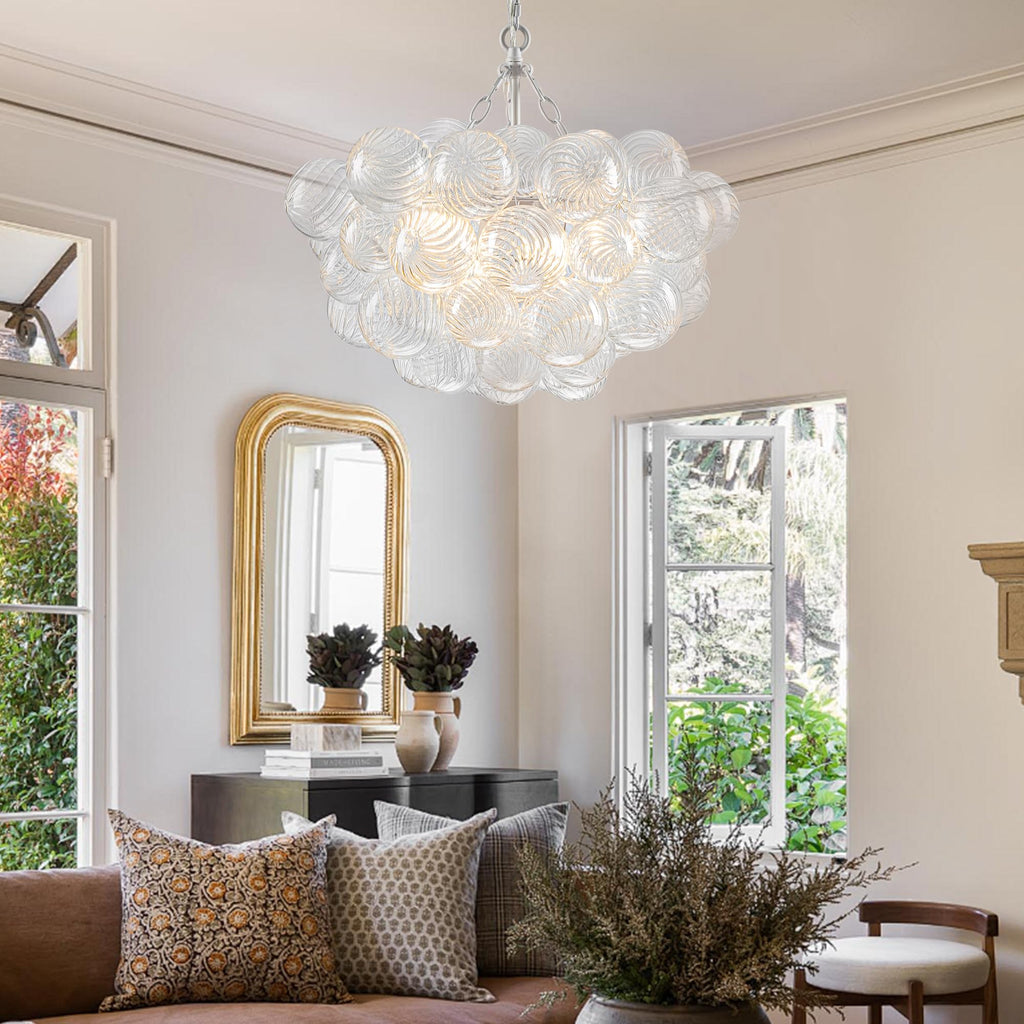 Longree Bubble Glass Ball Chandelier White 20" Dia Pendant Light | Swirled Glass Globe, for Dining Room Kitchen Bathroom Entry Bedroom