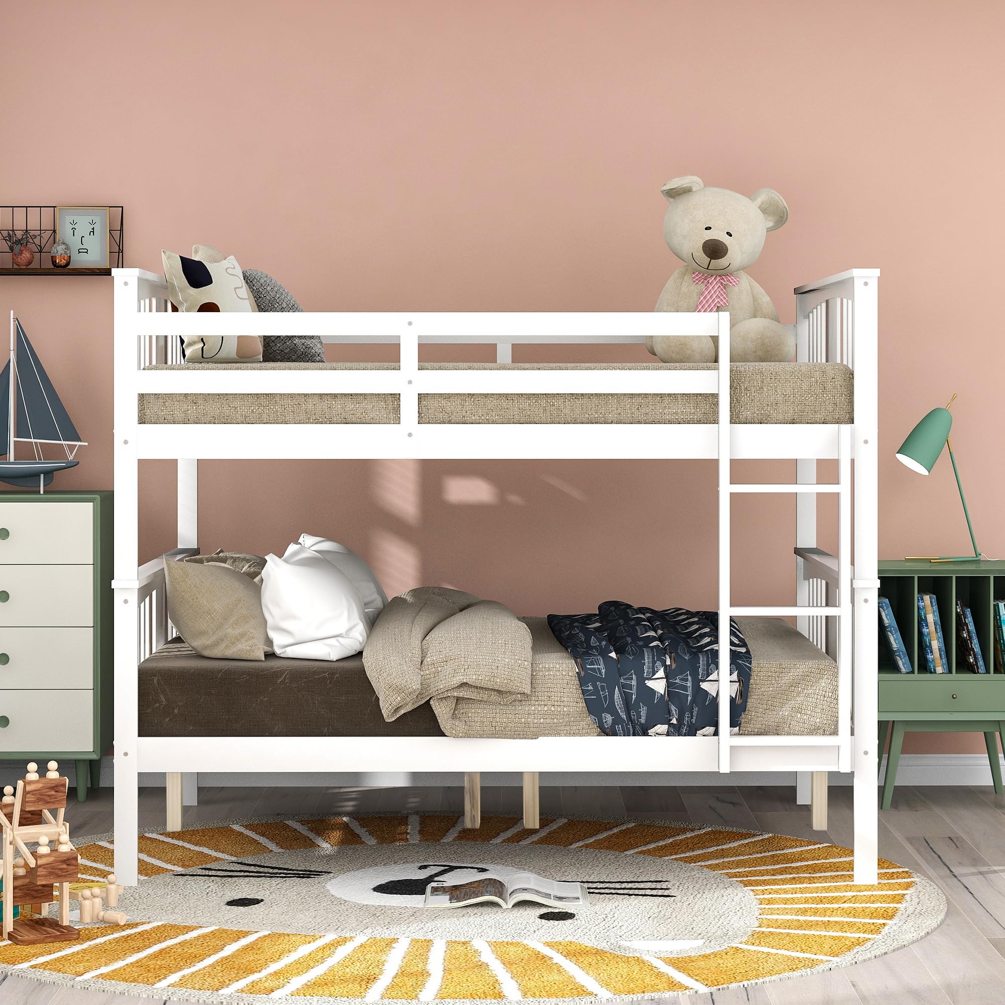 Merax Full Over Full Bunk Bed Convertible to Two Separate Beds, Solid Pine Wood Frame with Safety Guardrail & Headboard, Sturdy Durable Design, for Teens, Espresso