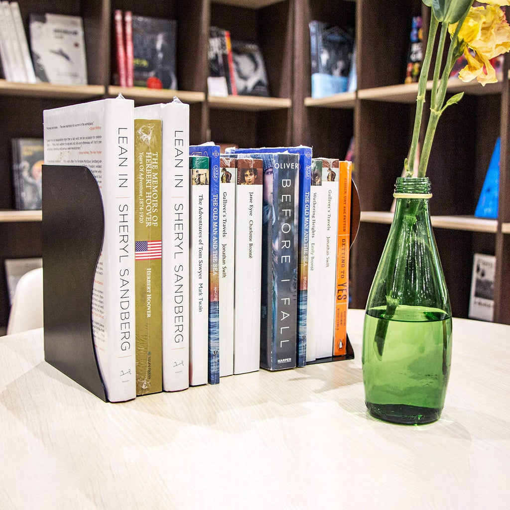 Aobopar Adjustable Book Ends, Metal Bookends for Heavy Books, Desk Book Holder for Shelves, Book Organizer for Desk, Suitable for Office, Home and School Use (Black)