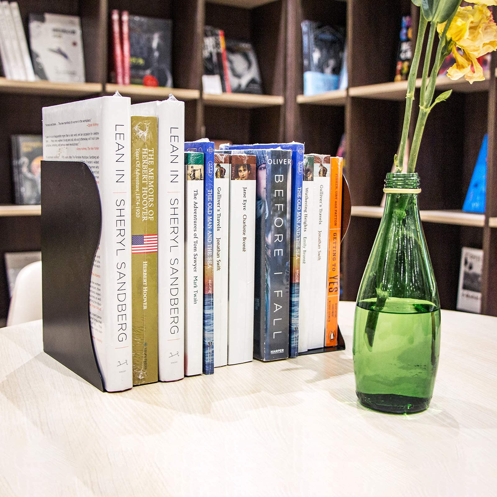Aobopar Adjustable Book Ends, Metal Bookends for Heavy Books, Desk Book Holder for Shelves, Book Organizer for Desk, Suitable for Office, Home and School Use (Black)