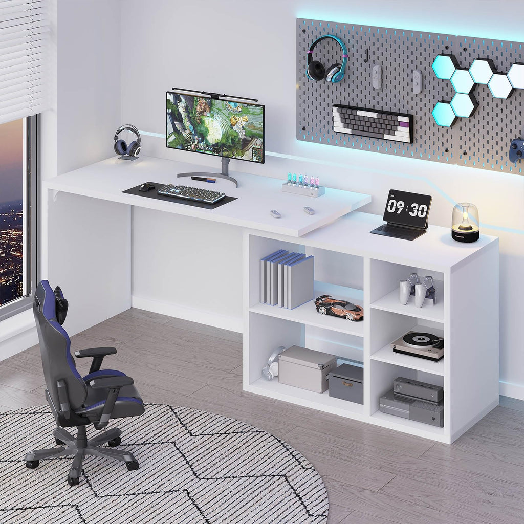 HSH Black L Shaped Computer Desk, Corner Desk with Storage Cabinet Shelves, Reversible Industrial Wood Executive Workstation, L-Shaped Home Office Table for Work Study Writing Gaming, 55 Inch
