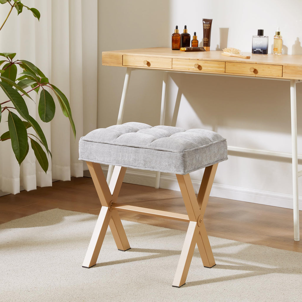 Royal Windsor Vanity Stool with Saddle Cushion, 18 Inch Makeup Vanity Chair for Living Room, Modern Foot Stool Ottoman Piano Bench,Small Upholstered Bench for Bedroom, Beige