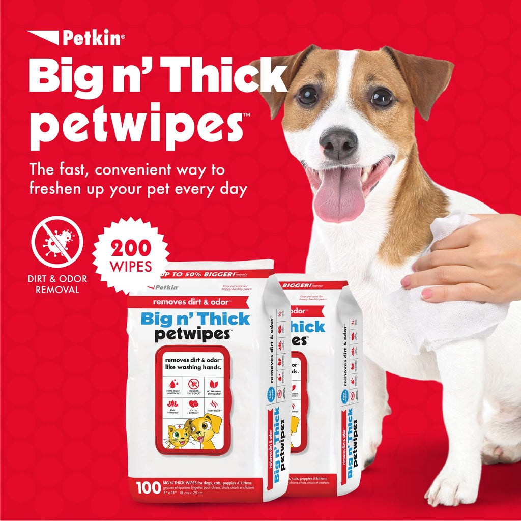 Petkin Pet Wipes for Dogs and Cats, 100 Large Wipes - Removes Dirt & Odor Like Washing Hands - Cleans Ears, Face, Butt, Eye Area - Convenient, Ideal for Home or Travel - 1 Pack of 100 Wipes