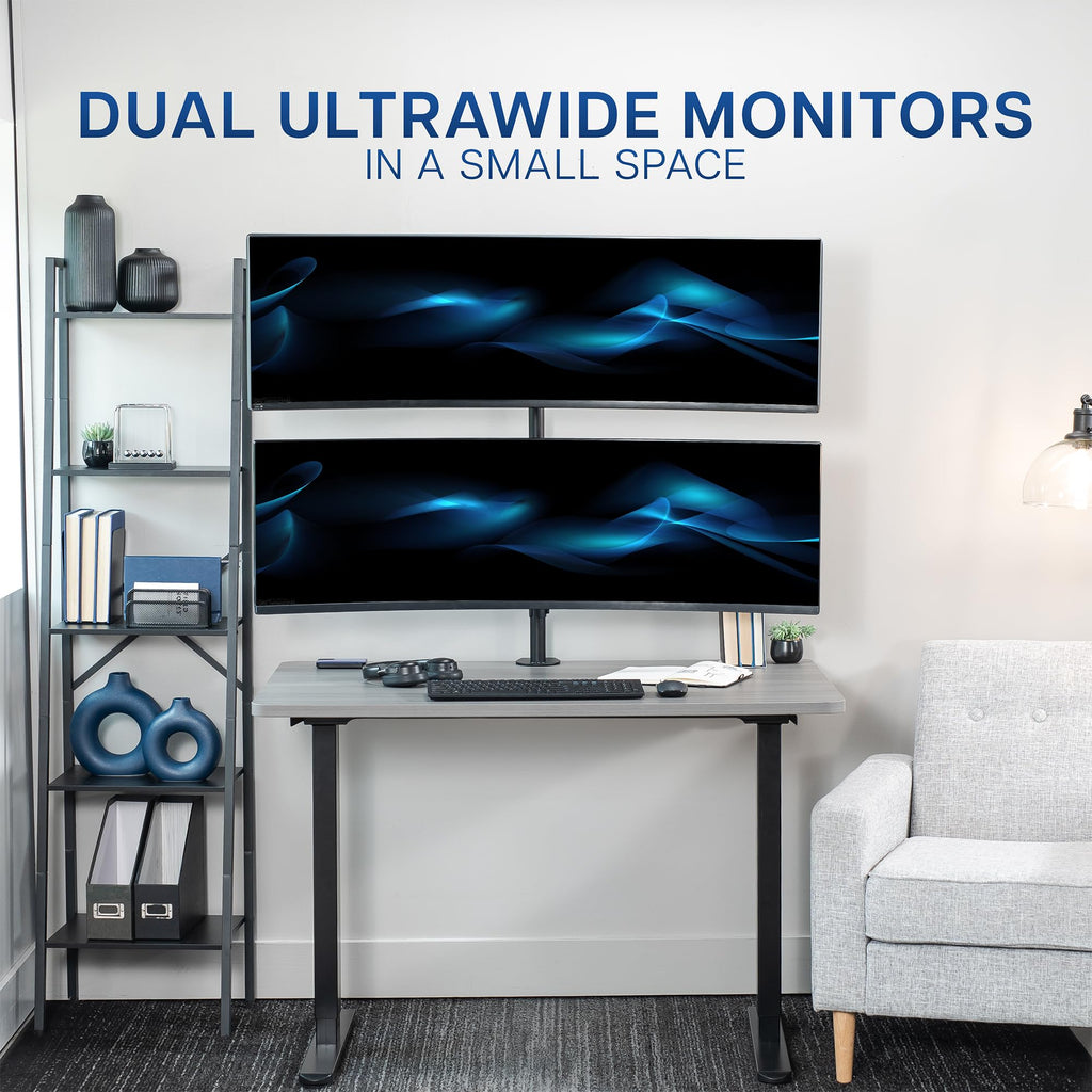 VIVO Dual Monitor Desk Mount Stand with Height Adjustment and VESA Plates for 2 LCD Ultrawide Screens up to 34 inches, Stacked Array, STAND-V002R
