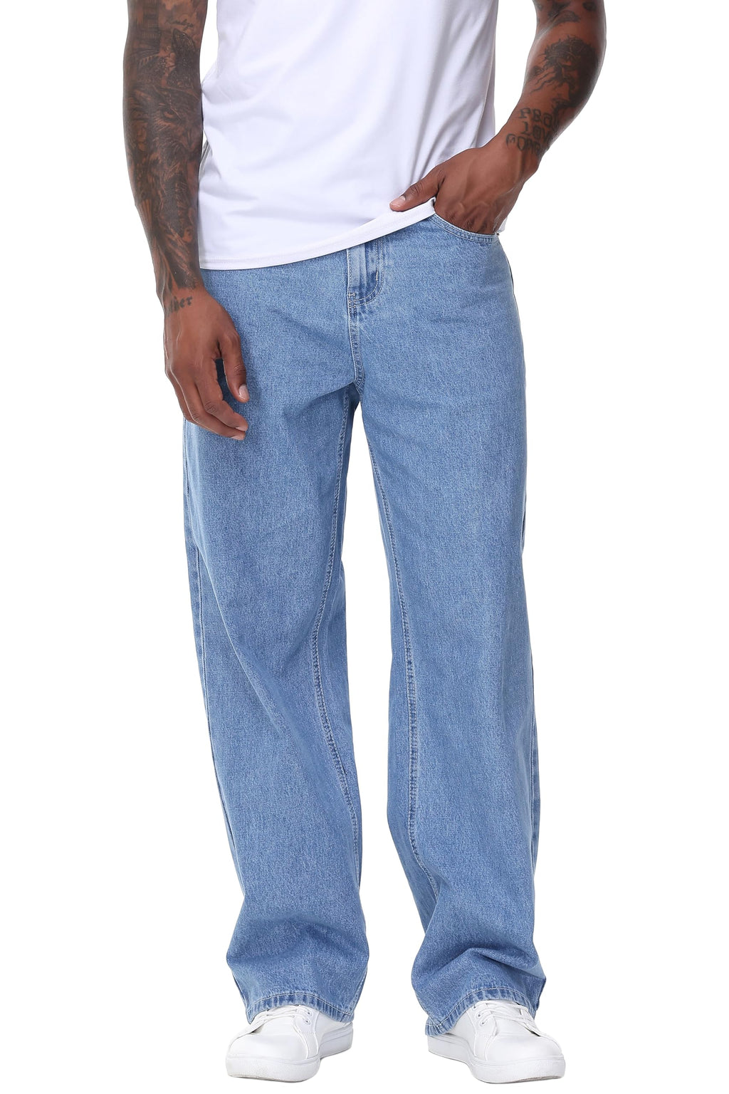 MZNBURAM Men's Non-Stretch Loose Fit Wide-Leg Baggy Jeans Pants