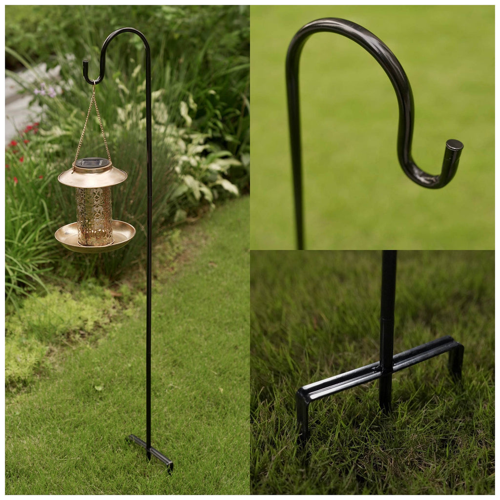 EXCMARK Shepherd Hook Adjustable Height 32/24/16’’ 1/2 inch Thick Use at Weddings, Hanging Solar Lights, Lanterns, Bird Feeders, Metal Hanger Hook (Black,32inch). U.S. Patent.