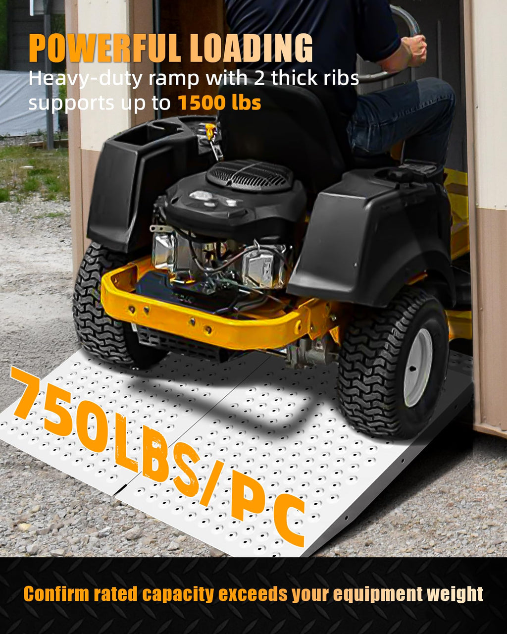 VNN 29" x 24" Shed Ramp for Riding Mower - 750 LB Capacity Shed Ramps, Anti-Slip Punch Plate Ramp for ATV, Motorcycles, Garages & Barns (1PC,Black, Alloy)