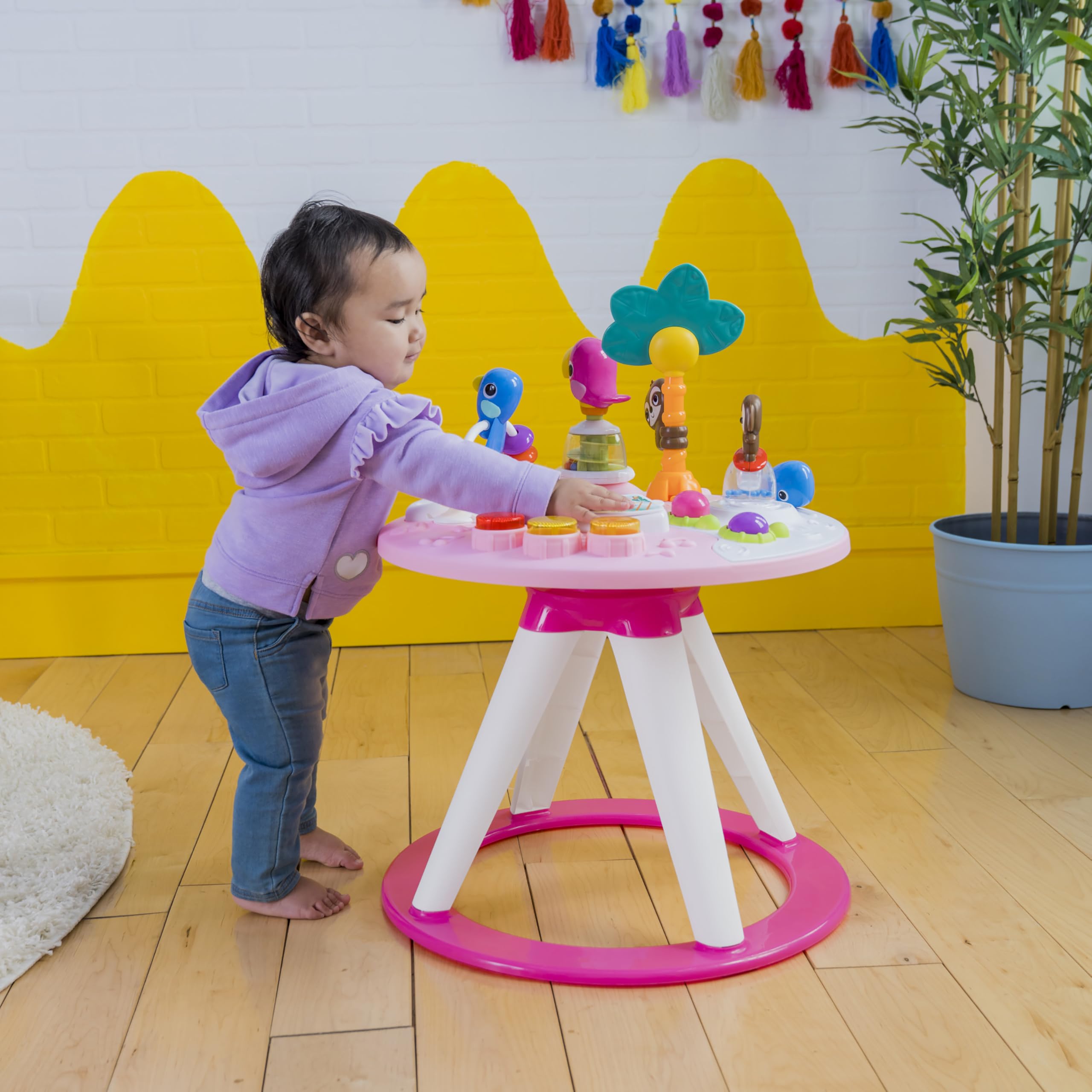 Bright Starts Around We Go 2-in-1 Baby Walker, Discovery Activity Center and Table, Tropic Cool, Ages 6 Months+