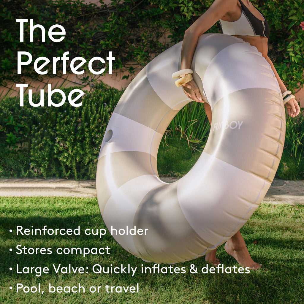 FUNBOY Giant Vintage Stripe Inflatable Tube Pool Float with Cup Holder 48" Large Pool Float for Adults Inner Tube Swimming Pool Toys Swim Rings Pool Lounger Float for Pool Party & Summer