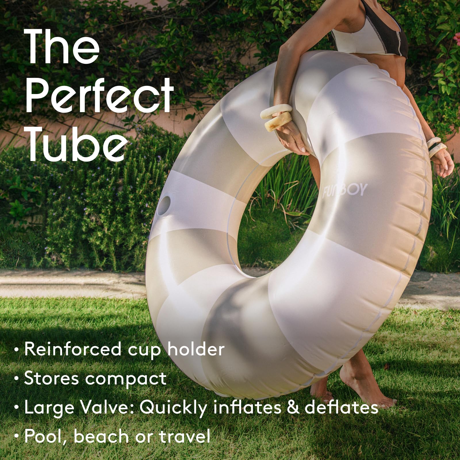 FUNBOY Giant Vintage Stripe Inflatable Tube Pool Float with Cup Holder 48" Large Pool Float for Adults Inner Tube Swimming Pool Toys Swim Rings Pool Lounger Float for Pool Party & Summer