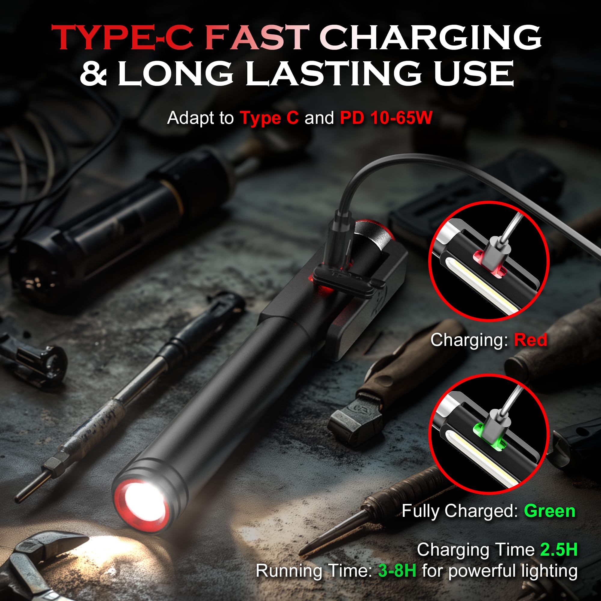 Rechargeable Pen Light, 800 Lumens LED Pen Flashlights 6 Modes COB Magnetic Flashlight with Clip Bright Pocket Flashlights Work Light Portable Waterproof Durable Penlight for Work Emergency