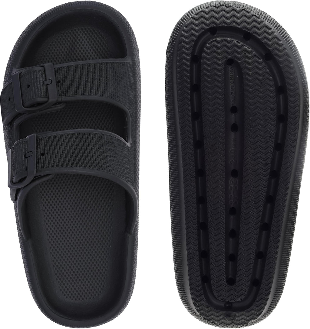 WHITIN Slides for Women Men Double Buckle Adjustable Thick Sole Pillow Slippers Bathroom Sandals
