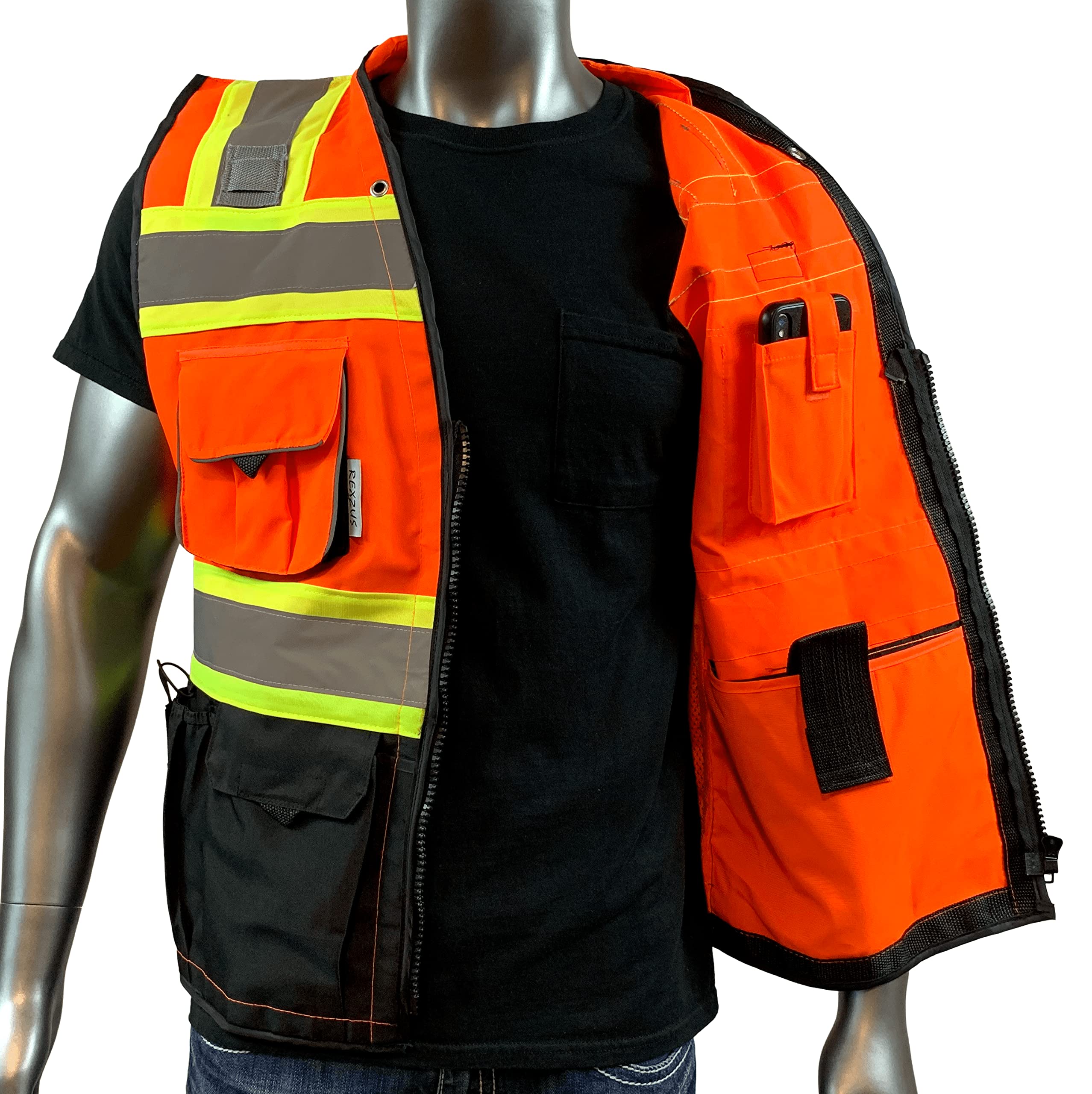 Men's Black Series Safety Vest with Zipper and Utility Pockets (Medium, Black)