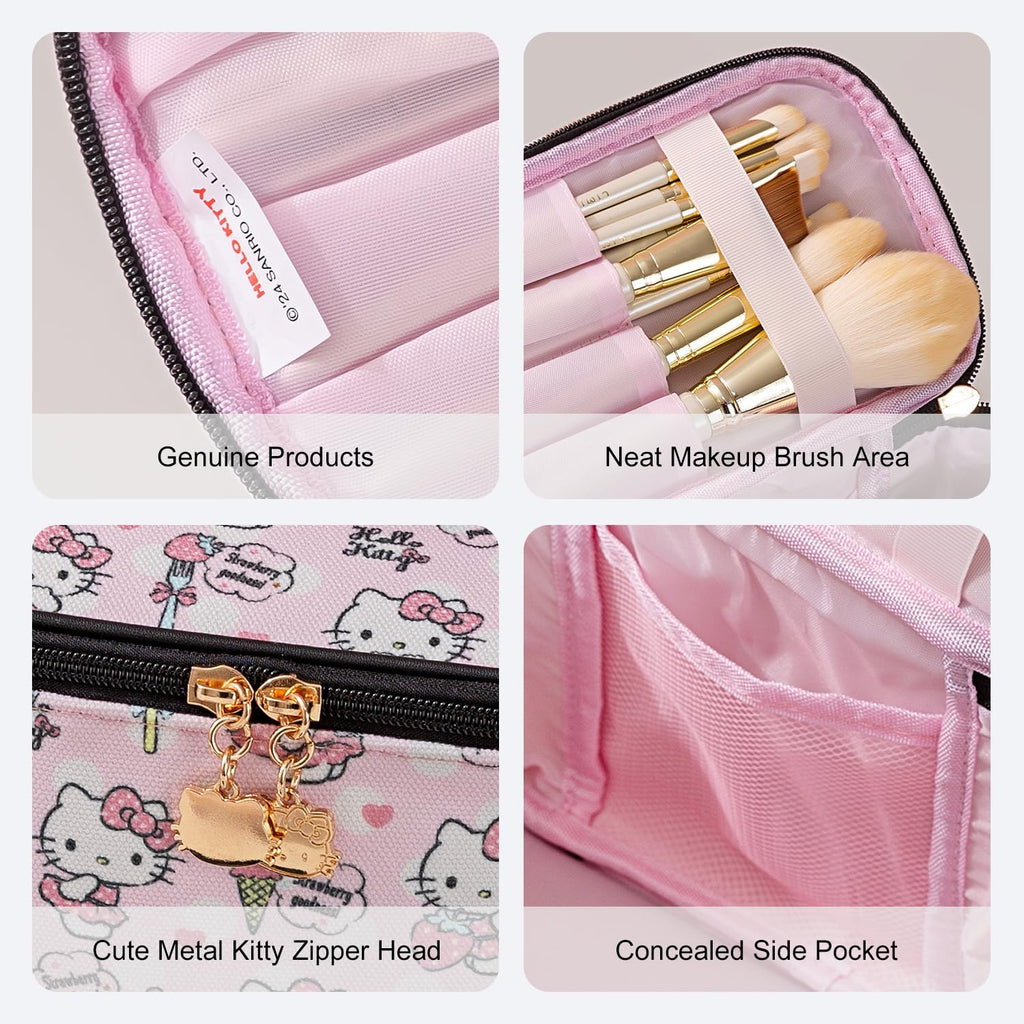 AmBealla Makeup Bag Large Waterproof Cosmetic Bags with Makeup Brush Holder,Cute Printed Makeup Organizer for Women Traveling,Portable Toiletry Bag for Girls