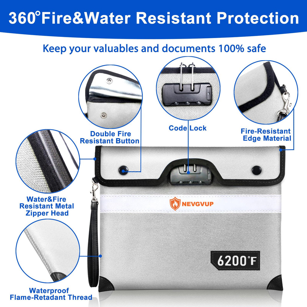 Fireproof Money Bag 4200°F - Heat Insulated, 9.8 x 6.5" Small Fireproof Document Bags with Waterproof Zipper, Fire proof Bag with Reflective Strip and Fireproofs Edeging, Fire Pouch Set for Valuables