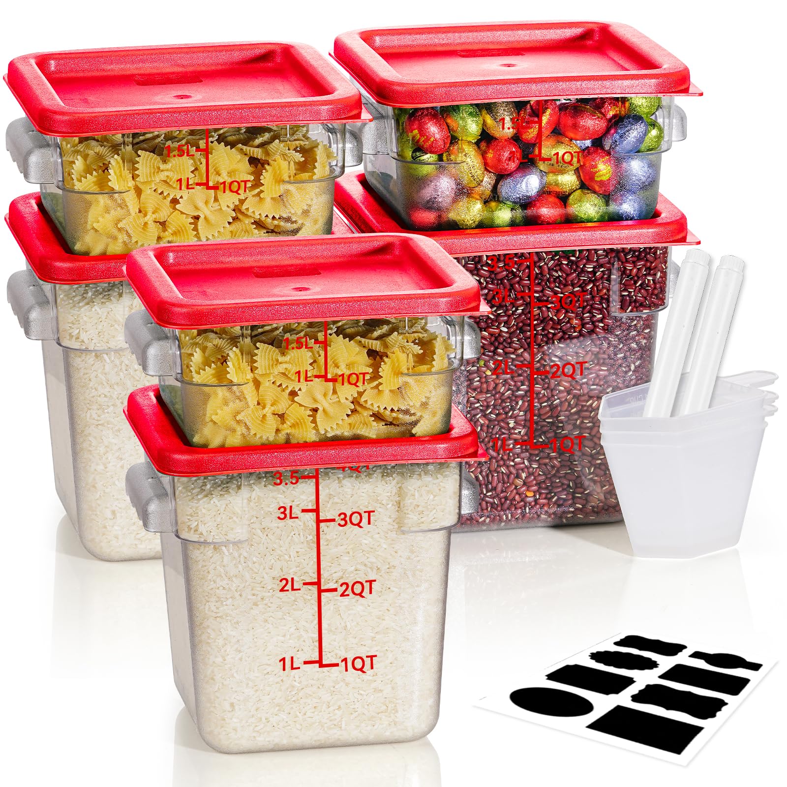 4QT NSF Food Storage Containers: 8 PCS [Food Grade][Hot&Cold Resistant] Commercial Clear Food Storage Containers with Lids for Restaurant Kitchen Proof Dough, Measuring Spoons Included(BPA FREE)