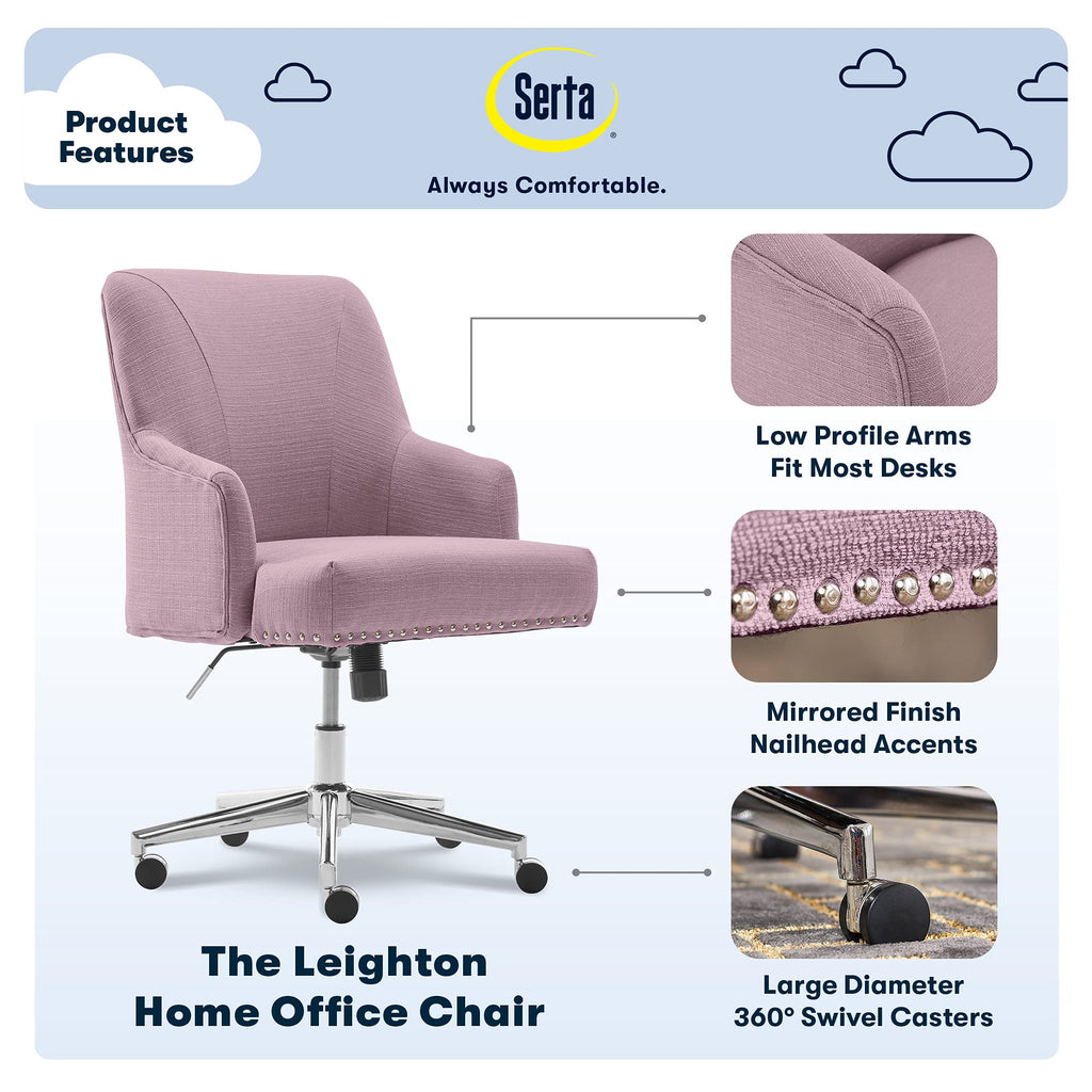 Serta Scarlett Modern Office Chair, Pleated and Curved Mid-Back Desk Chair, Pocket Coil Seat Cushion, Padded Armrests, Vanity Armchair with Wheels, Swivel Gold Base, Beige Velvet Fabric