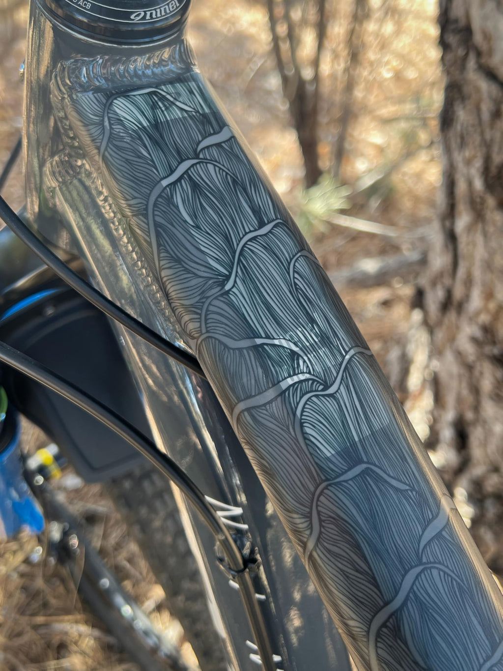 Bike Frame Protection Tape- High Impact Clear Vinyl Wrap Includes Tool (4”x72) Bicycle Frame Protector, Mountain Bike Frame Guard Chainstay Protector (Art Deco)