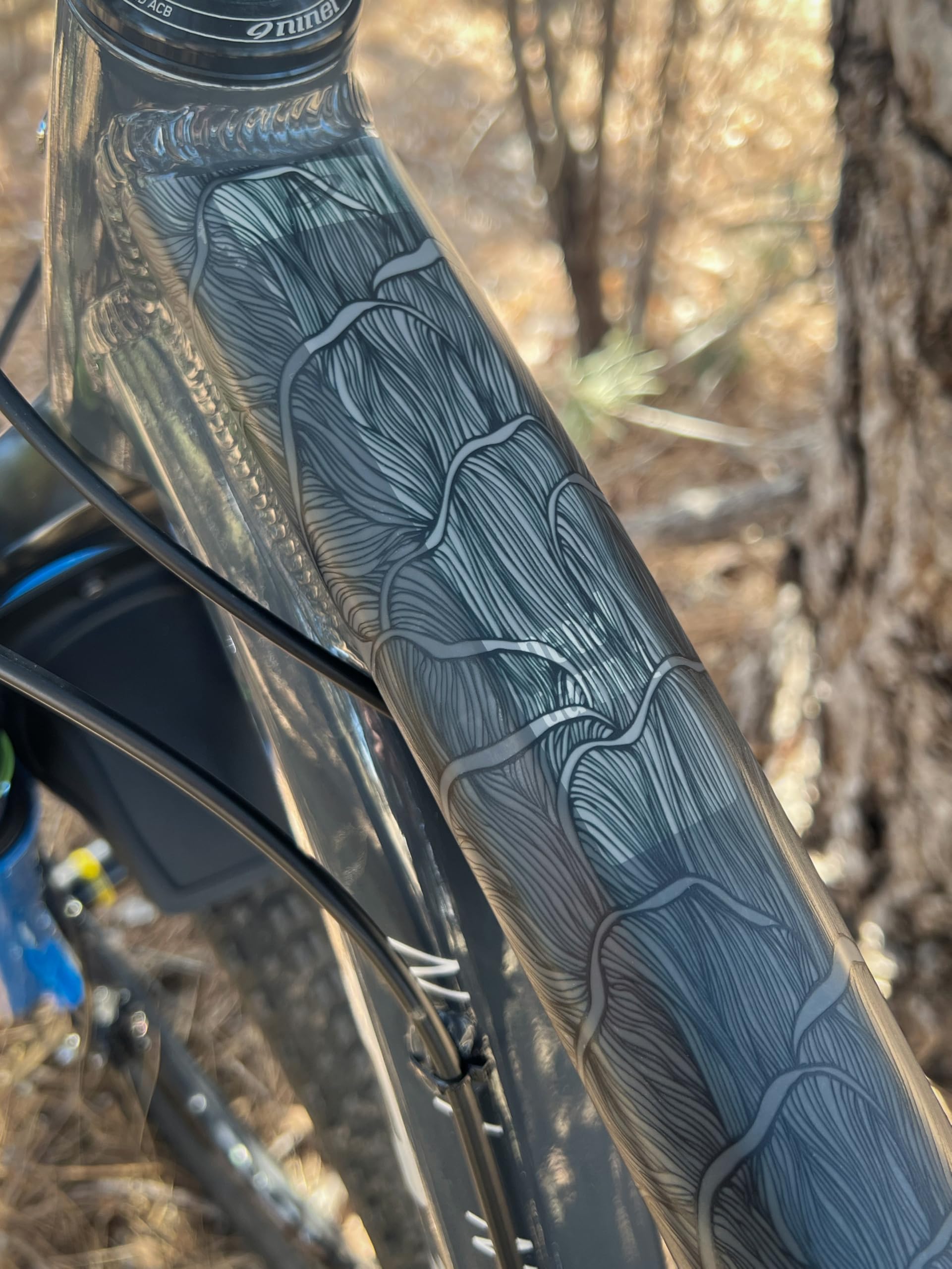 Bike Frame Protection Tape- High Impact Clear Vinyl Wrap Includes Tool (4”x72) Bicycle Frame Protector, Mountain Bike Frame Guard Chainstay Protector (Art Deco)