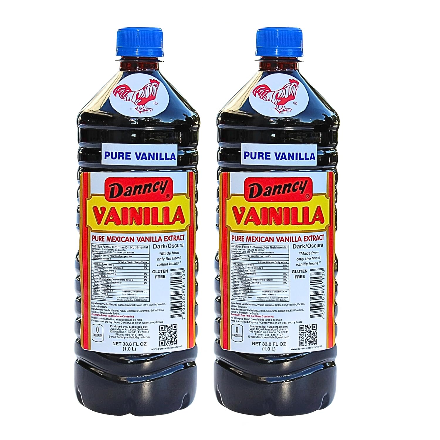 Danncy Vanilla Dark 33.8 fl oz (1L) 2 Pack Authentic Mexican Vanilla Extract