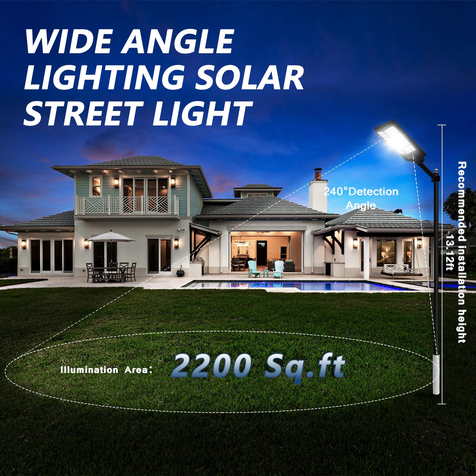 Solar Outdoor Lights,448LEDs Street Lights with 20000LM Hight Brightness, IP66 Waterproof Security Flood Light, Dusk to Dawn Solar Street Lights,for Exterior Wall, Patio, Yard, Deck, Garden