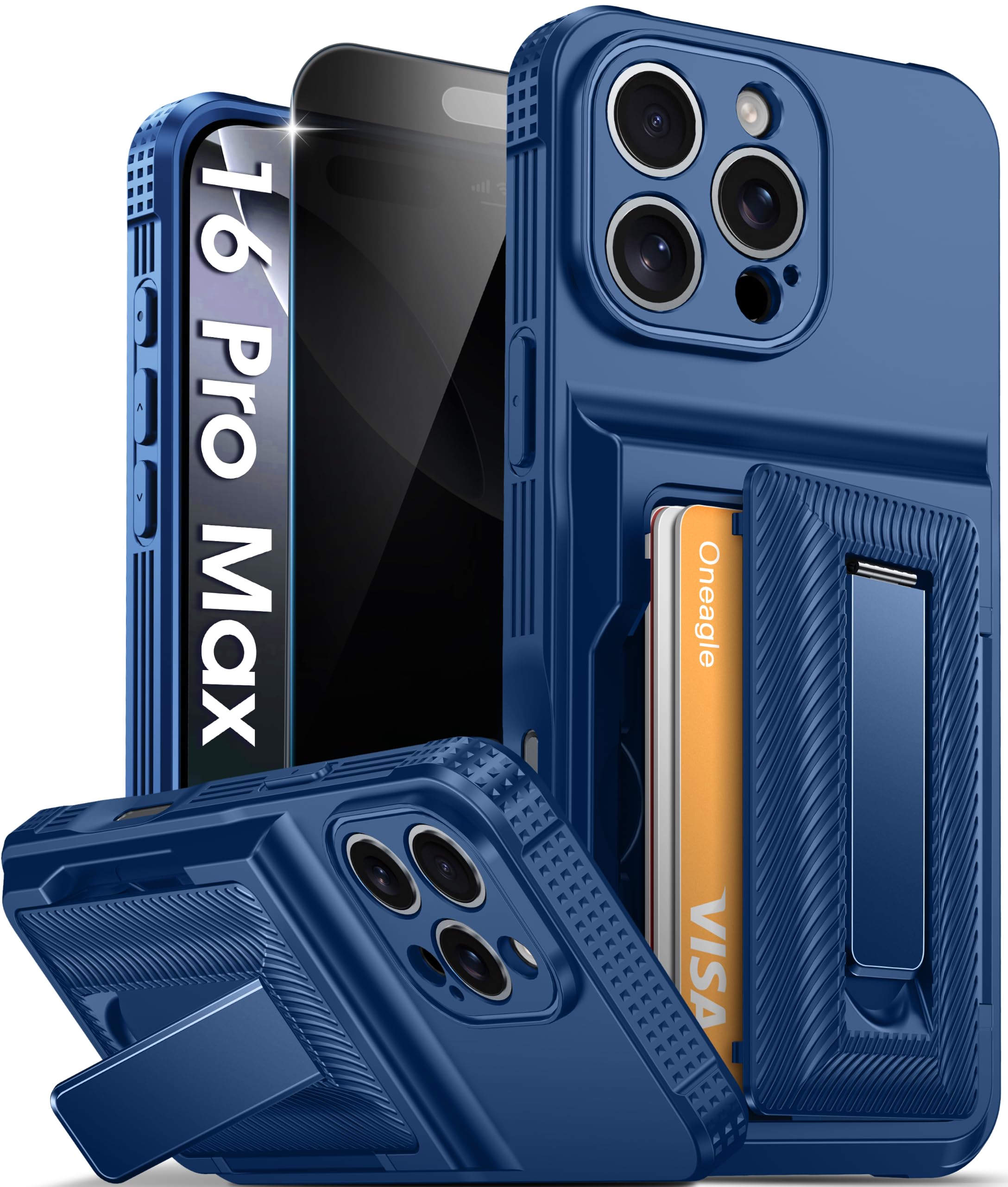Oneagle Wallet for iPhone 16 Pro Max Case with Card Holder (4-5 Cards) [RFID Blocking] [Privacy Screen Protector] Full Camera Protection & Kickstand, 15FT Shockproof Phone Case for iPhone 16 Pro Max
