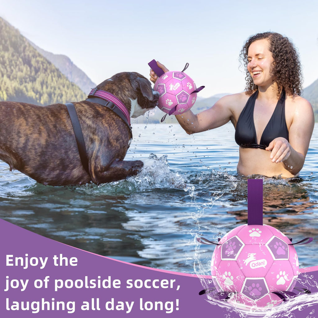 QDAN Dog Toys Soccer Ball with Straps, Durable Dog Balls for Tug of War, Puppy Birthday Gifts, Dogs Water Toy Small Dogs-Rainbow（5 Inch）