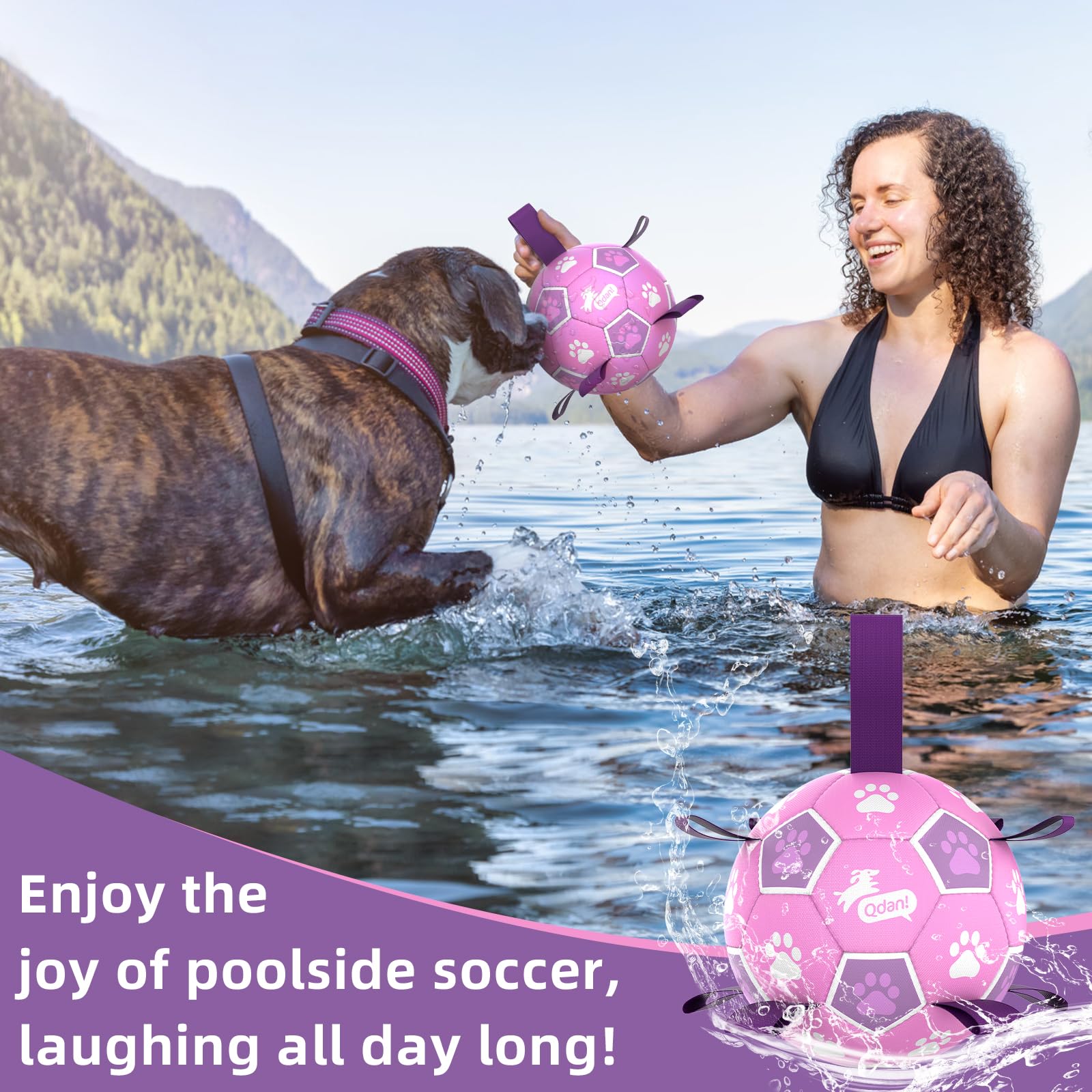 QDAN Dog Toys Soccer Ball with Straps, Durable Dog Balls for Tug of War, Puppy Birthday Gifts, Dogs Water Toy Small Dogs-Rainbow（5 Inch）