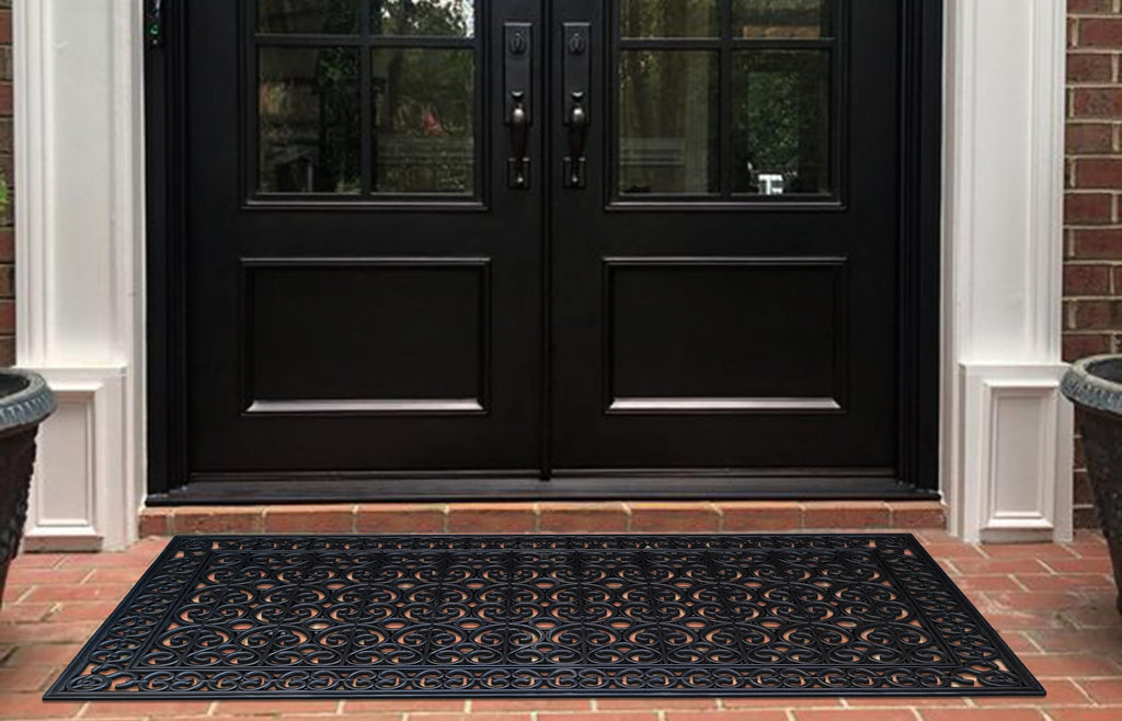 A1 Home Collections 19-LB Heavy Duty Rubber Doormat 24"×57" - Won't Blow Away | Outside Front Door Mat, Mud Dirt Scraper, Non-Slip Drainage Mat for Entryway Patio Garage, All-Weather, 100% Rubber Mats