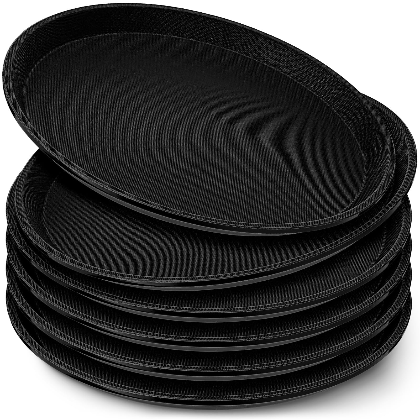 Zopeal 2 Pieces Black Round Restaurant Serving Tray, Plastic Non Slip Surface Food Meals Server Tray with Raised Edges for Home, Kitchen, Restaurant, Cafeteria, Bar (11")