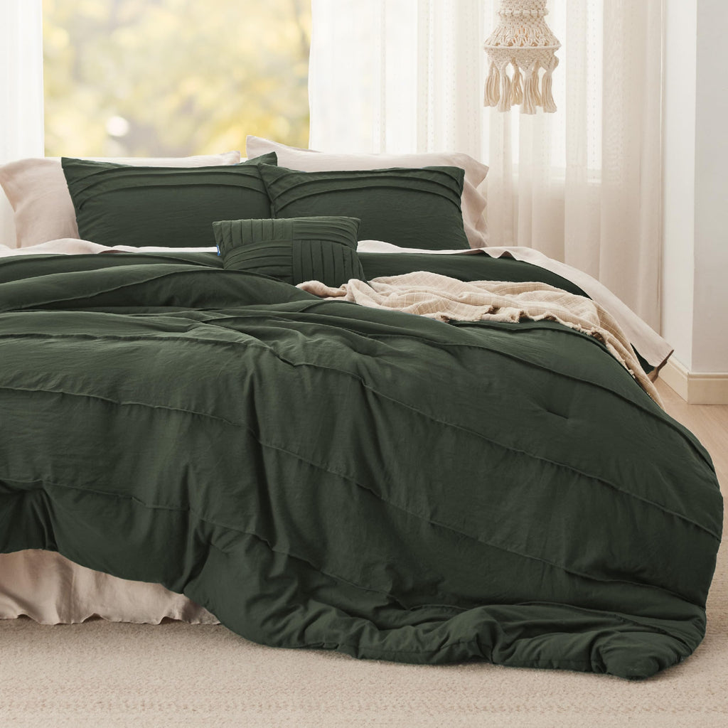 Bedsure Twin Comforter Set - 3 Pieces Pinch Pleat Bed Set, Beige Boho Bedding for All Season, 1 Soft Comforter, 1 Pillowcase, 1 Decorative Pillow