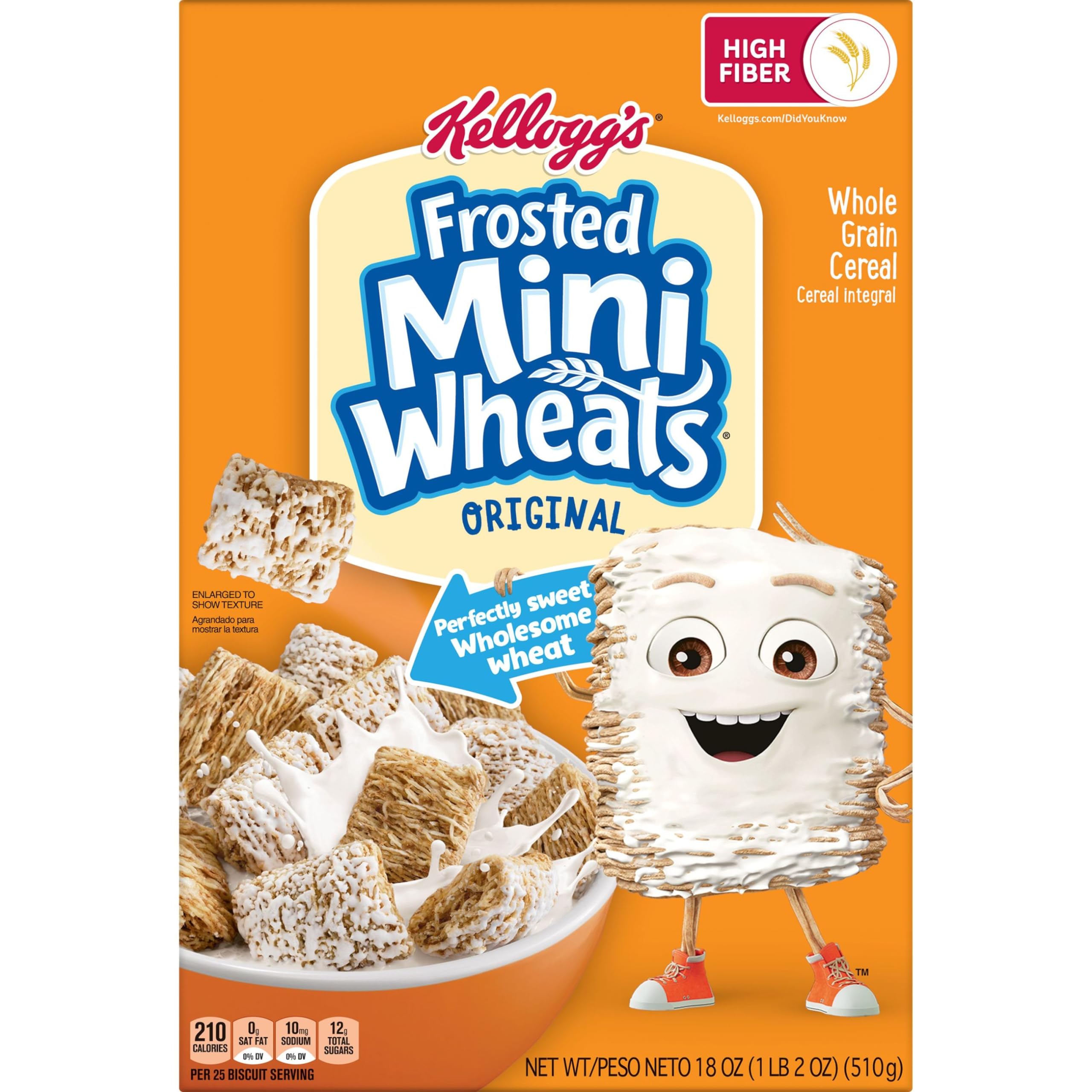 Kellogg's Frosted Mini-Wheats Cold Breakfast Cereal, High-Fiber, Whole Grain, Family Size, Original, 24oz Box (1 Box)