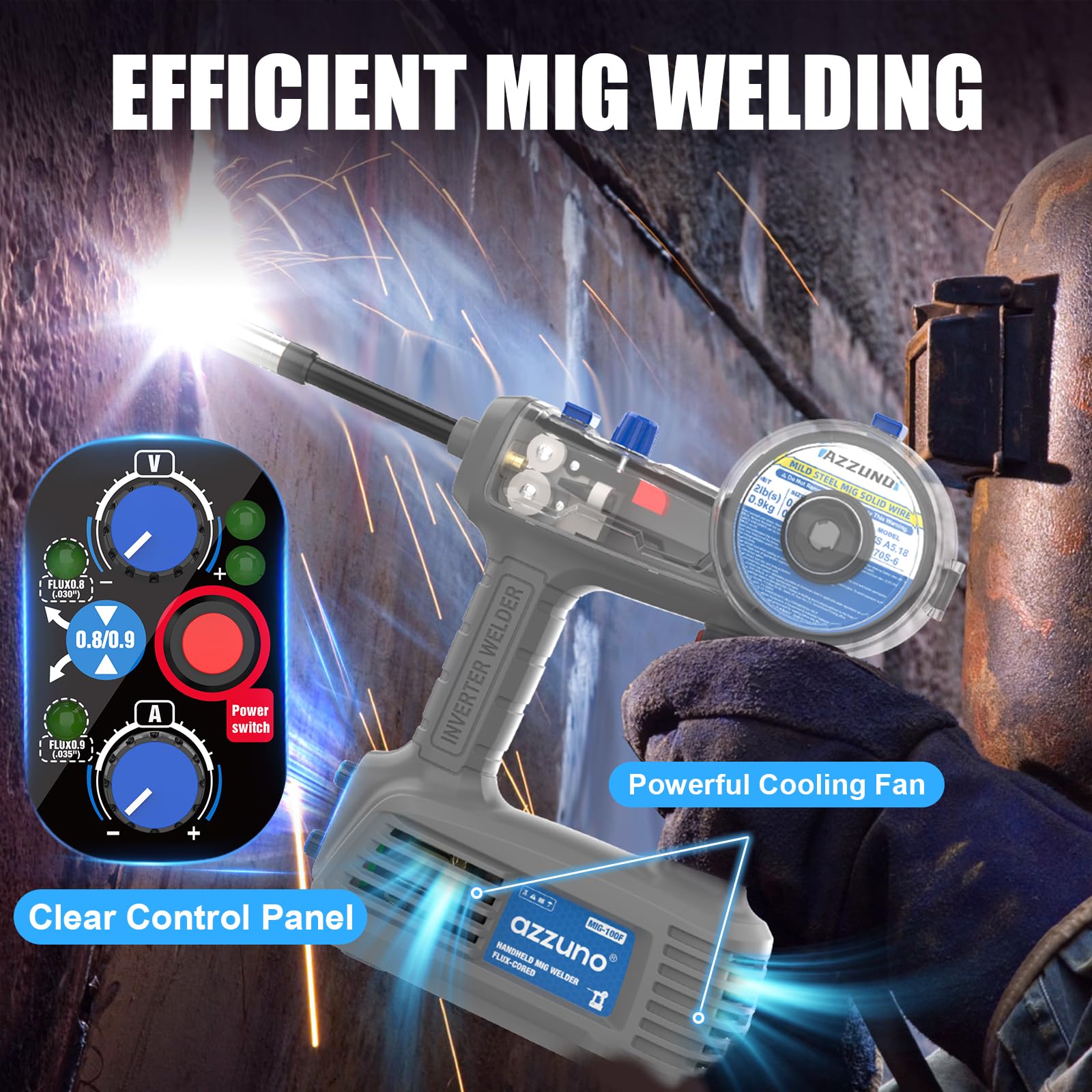 AZZUNO MIG Welder Machine 110V/220V, 155Amp 5-in-1 Gas MIG/Aluminum MIG/Gasless Flux MIG/Lift TIG/Stick Welding Machine, Wire Feed Welder