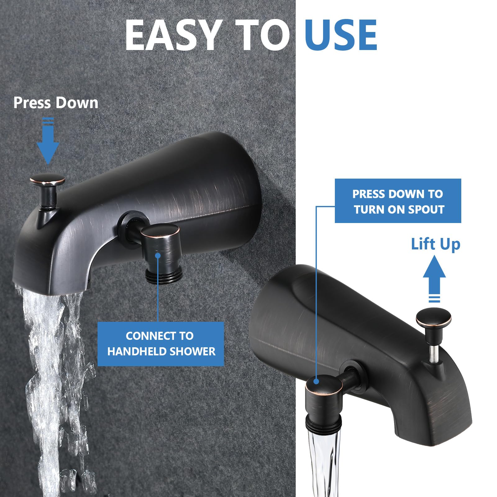 PROOX All Metal Tub Spout with Diverter, 6 Settings Hand held Shower with ON/Off Pause Switch, Bathtub Faucet with Sprayer Brushed Nickel