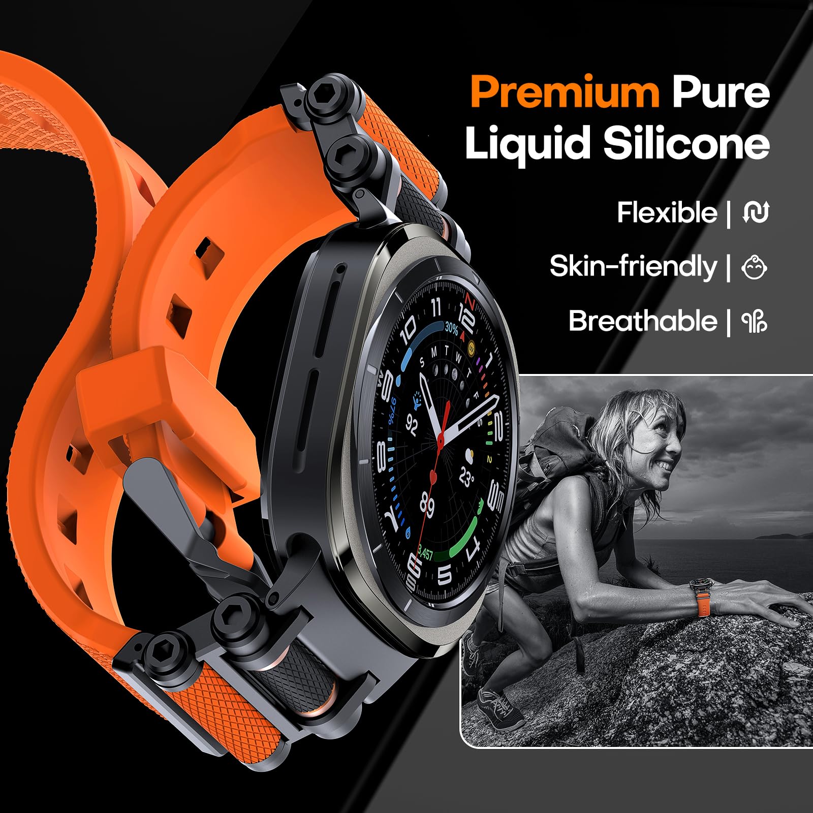 TAURI Nylon for Apple Watch Bands SE/Series 9/8/7/6/5/4 44/45mm, Rugged Nylon Braided Strap & Stainless Steel Connector – iWatch 44mm/45mm Adjustable Woven Band for Men Women, All Black