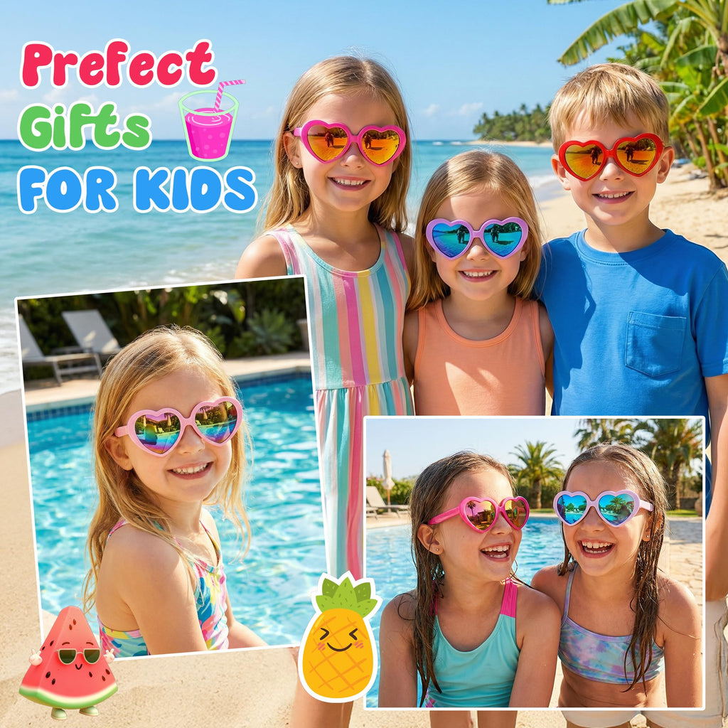 Kids Sunglasses Bulk, Kids Sunglasses Party Favors for Age 3-8, UV400 Protection Neon Kids Sunglasses Bulk for Boys Girls (12Pack-heart sunglasses)