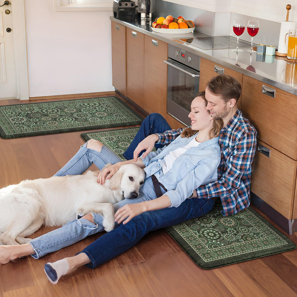 KIMODE Anti Fatigue Kitchen Mats 17"x47"+17"x29", Farmhouse Kitchen Rugs Sets of 2, Cushioned Non Skid Kitchen Mats for Floor, Comfort Kitchen Floor Mats for Sink Laundry Desk Black