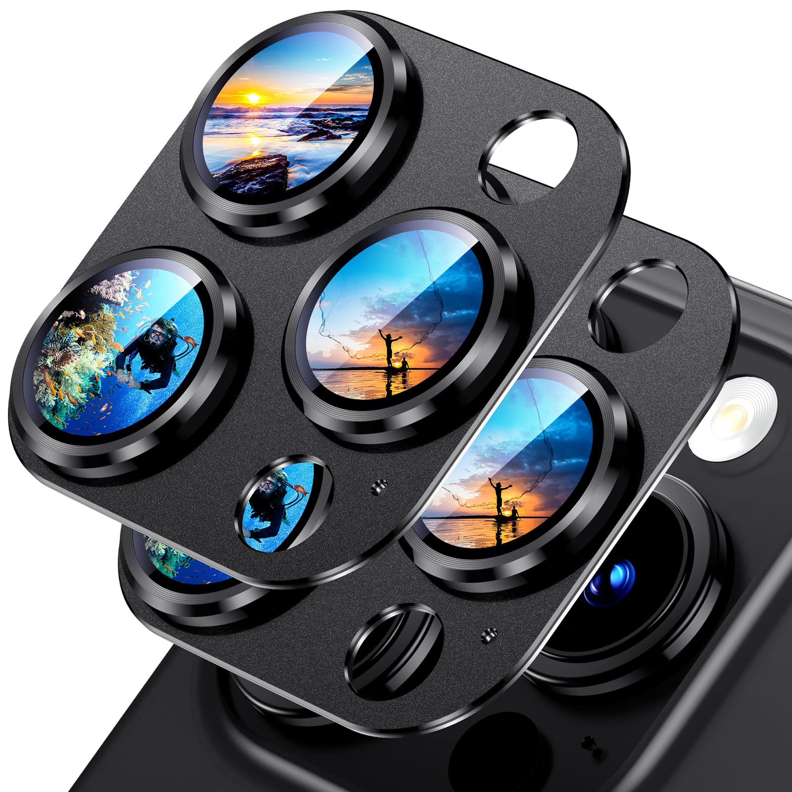Uyiton Compatible with iPhone 17 Camera Lens Protector - [Not Easy to Break][Strong Adsorption][Case-Friendly] Metal Tempered Glass Rear Camera Screen Cover - Black