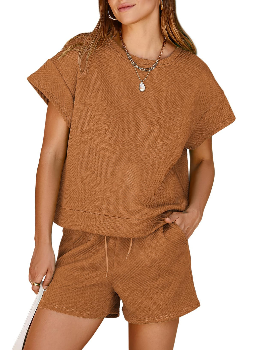 Dokotoo Women's 2 Piece Outfits Sweatsuit Casual Short Sleeve Pullover Tops and Drawstring Shorts Pants Lounge Sets