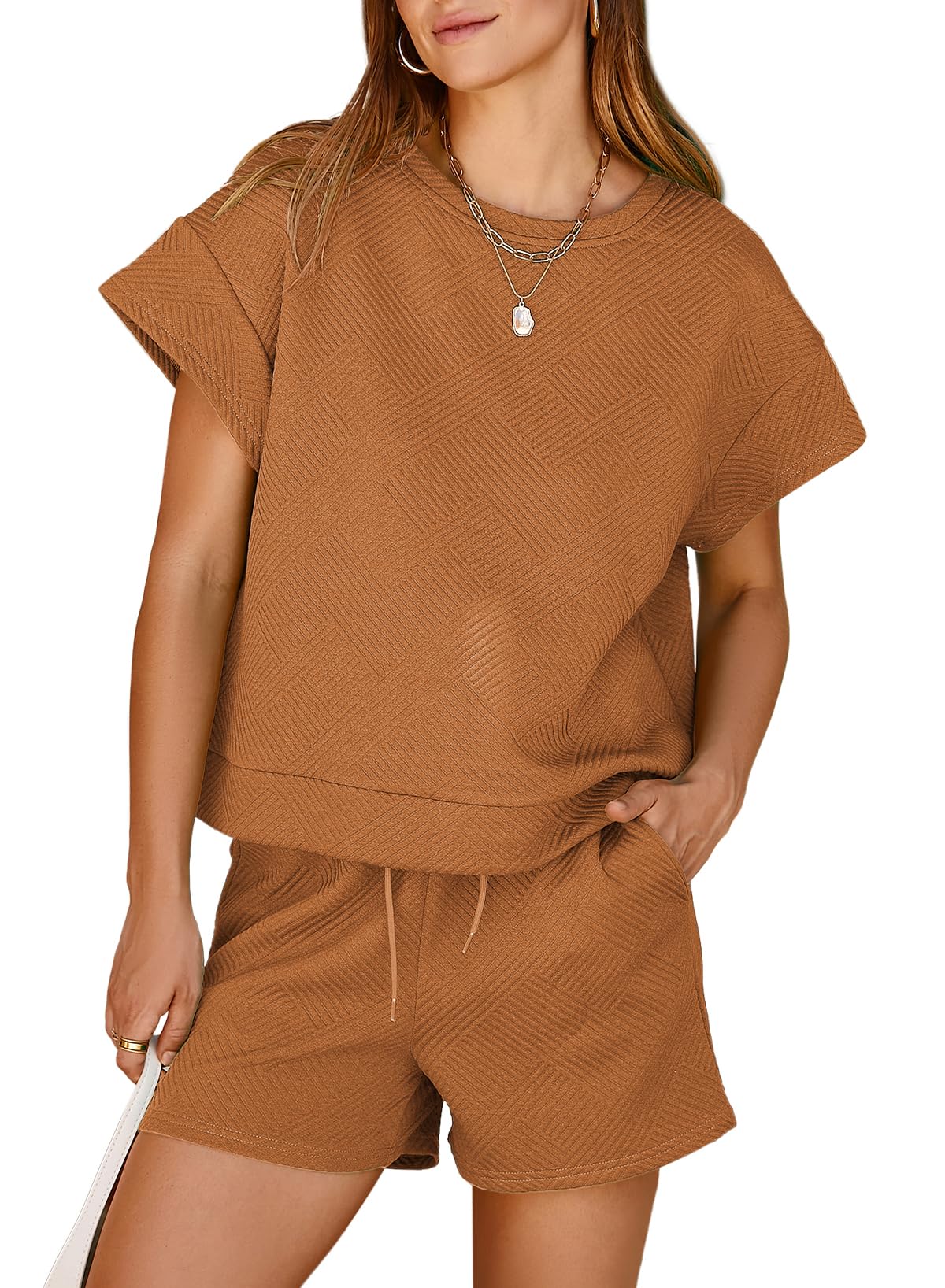 Dokotoo Women's 2 Piece Outfits Sweatsuit Casual Short Sleeve Pullover Tops and Drawstring Shorts Pants Lounge Sets