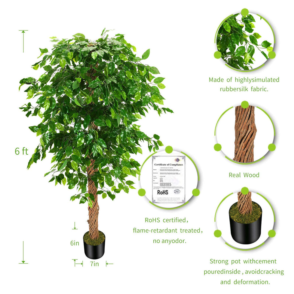 OXLLXO 5ft Artificial Ficus Silk Tree (60in) with Plastic Nursery Pot Faux Tree, Fake Plant for Office House Farmhouse Living Room Home Decor (Indoor/Outdoor)
