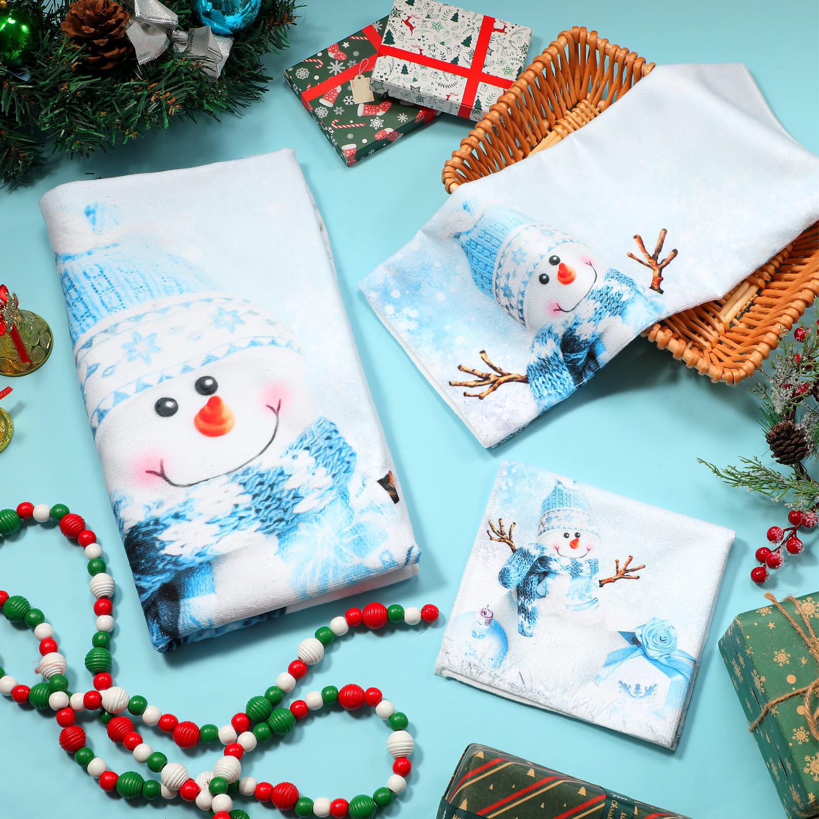 Preboun 3 Pack Christmas Gnome Bathroom Towels Set - Christmas Tree Hand Towels, Winter Snowflake Bath Towels, Soft Absorbent Dish Towels for Bathroom, Kitchen, Home, Hotel, Beach, Gym, Spa
