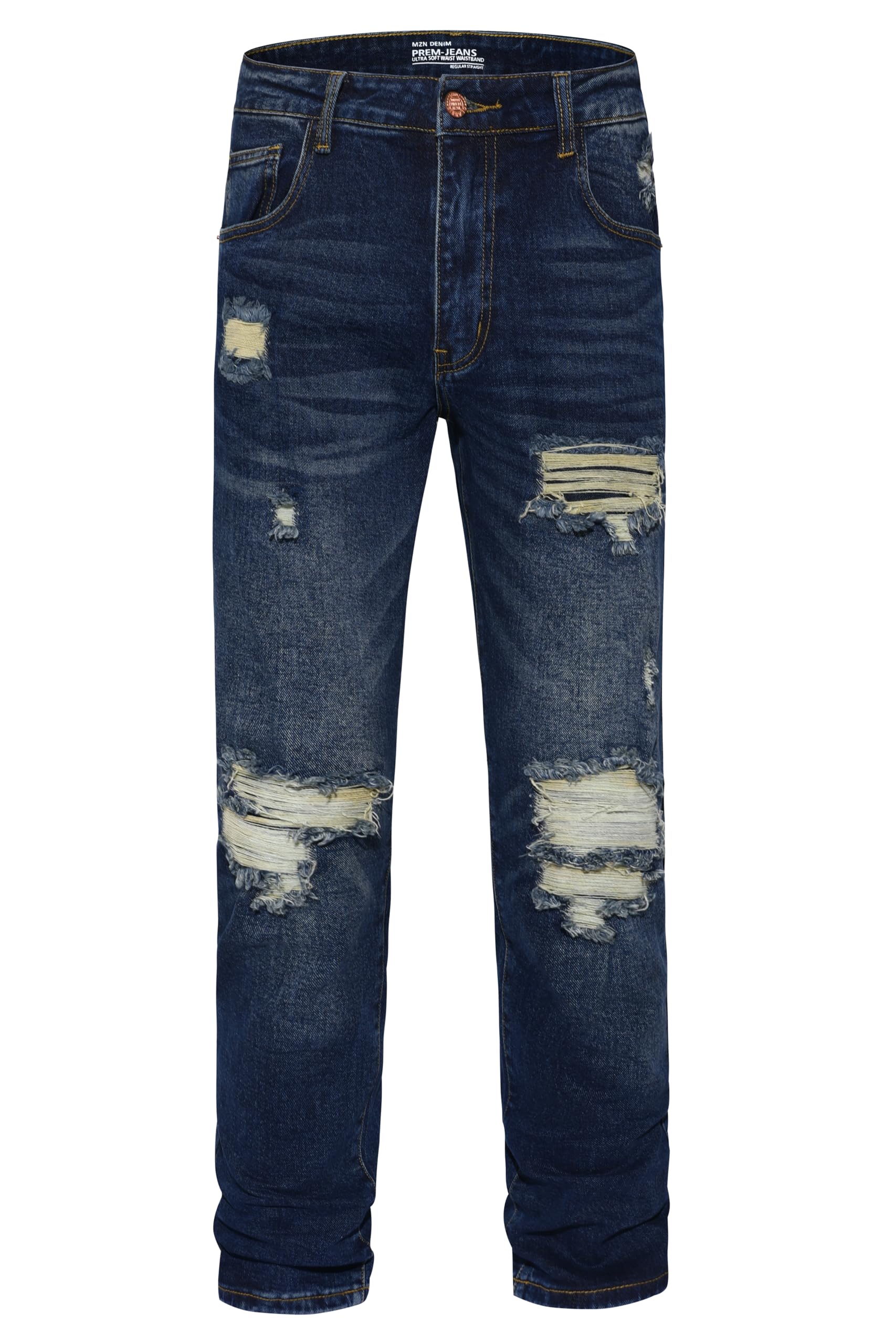 MZNBURAM Men's Stretch Regular Fit Straight-Leg Cotton Fashion Comfort Flex Waist Denim Pants Jeans