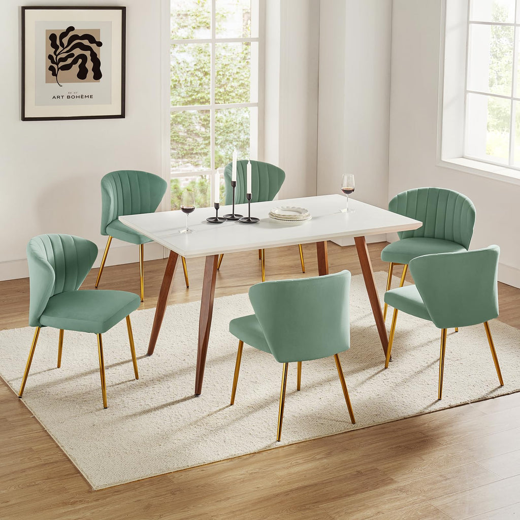 HULALA HOME Velvet Dining Chairs, Modern Small Armless Accent Chair with Gold Metal Legs, Living Room Upholstered Cute Side Chair, Elegant Tufted Back Vanity Chair for Bedroom, Auburn