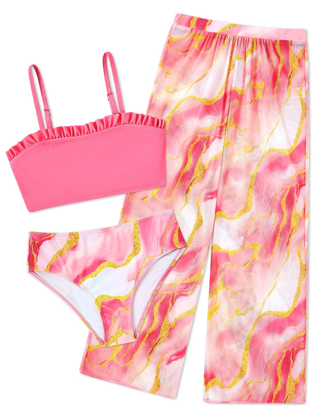 Vogseek 6-16T Girls 3 Pieces Bikini Bathing Suit with Rash Guard Pants Quick Dry Swimwear Cover-Up Sets