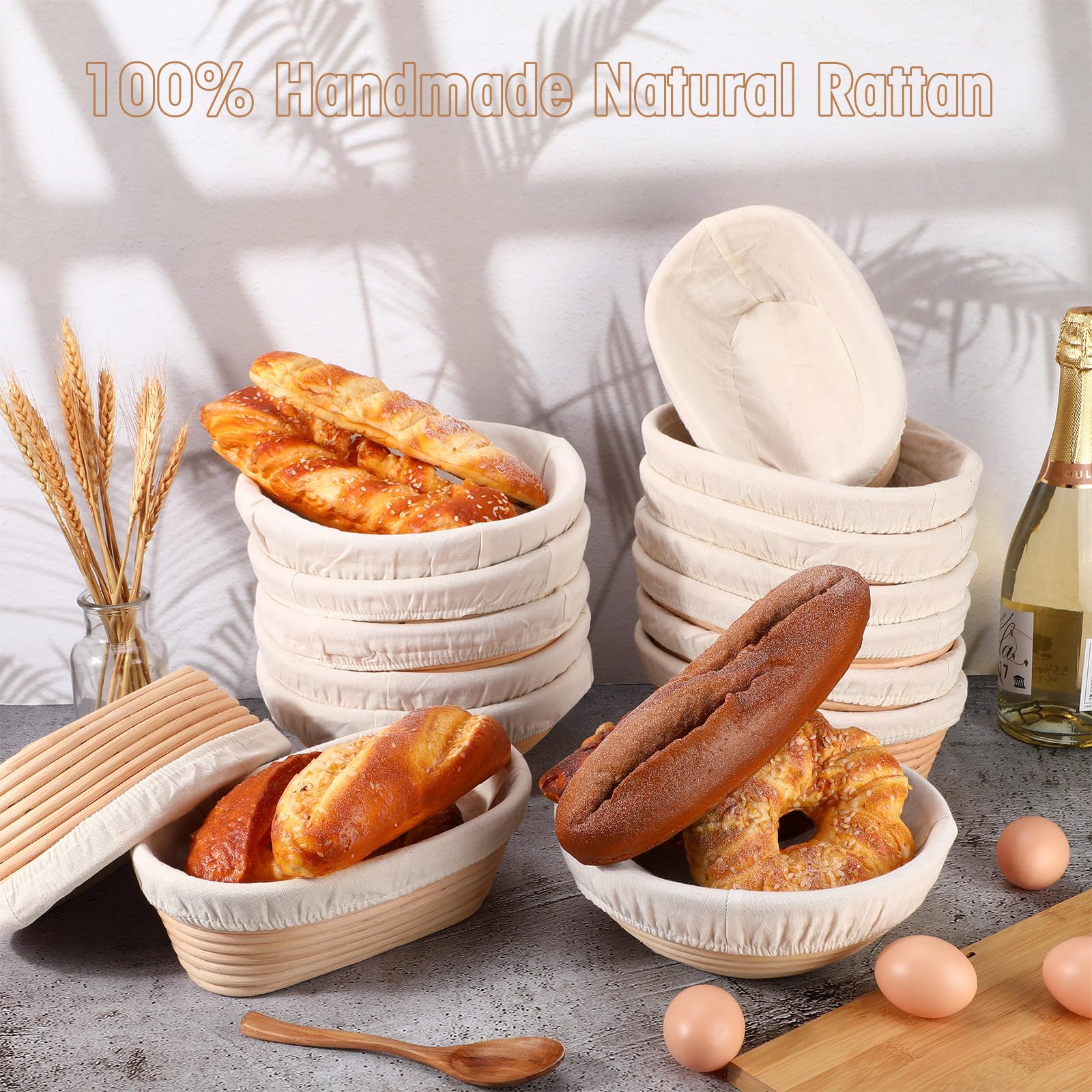 Gejoy 20 Sets Bread Proofing Baskets Bulk Banneton Dough Proofing Bowls Kit with Cloth Liner and Plastic Scraper Sourdough Basket for Home Sourdough Bakers(Oval,10'')