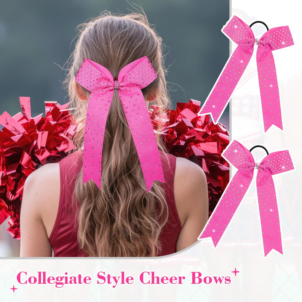 DEEKA 12 Count Collegiate Style Cheer Bows, Forest Green with Rhinestones, Handmade Bows for Girls Teens Cheerleader Sports