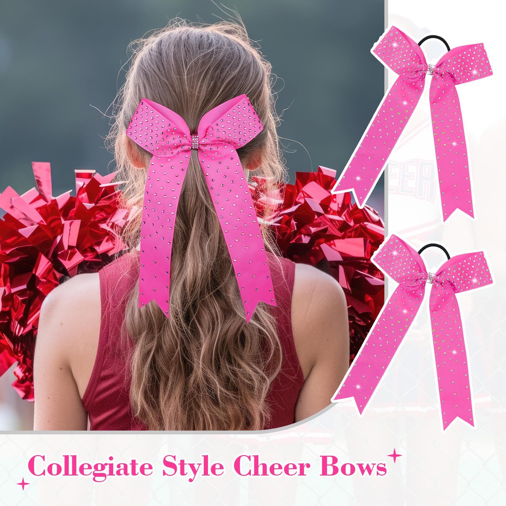 DEEKA 12 Count Collegiate Style Cheer Bows, Forest Green with Rhinestones, Handmade Bows for Girls Teens Cheerleader Sports
